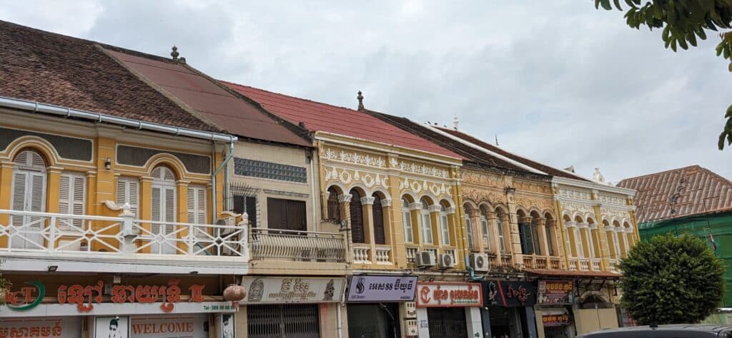 French Architecture Streets of Krong Battambang Colonial French architecture street with colorful buildings and local shops in Krong Battambang, Cambodia