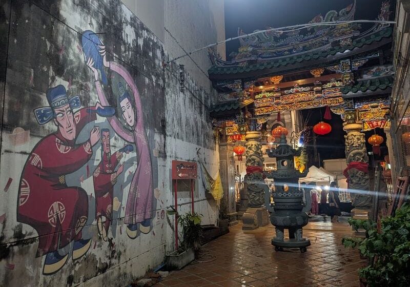 Street Art Murals at an entrance to a chinese temple in phuket